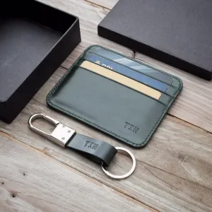 Slim Leather Card Case   Keyfob (6 cards - Emerald Green)